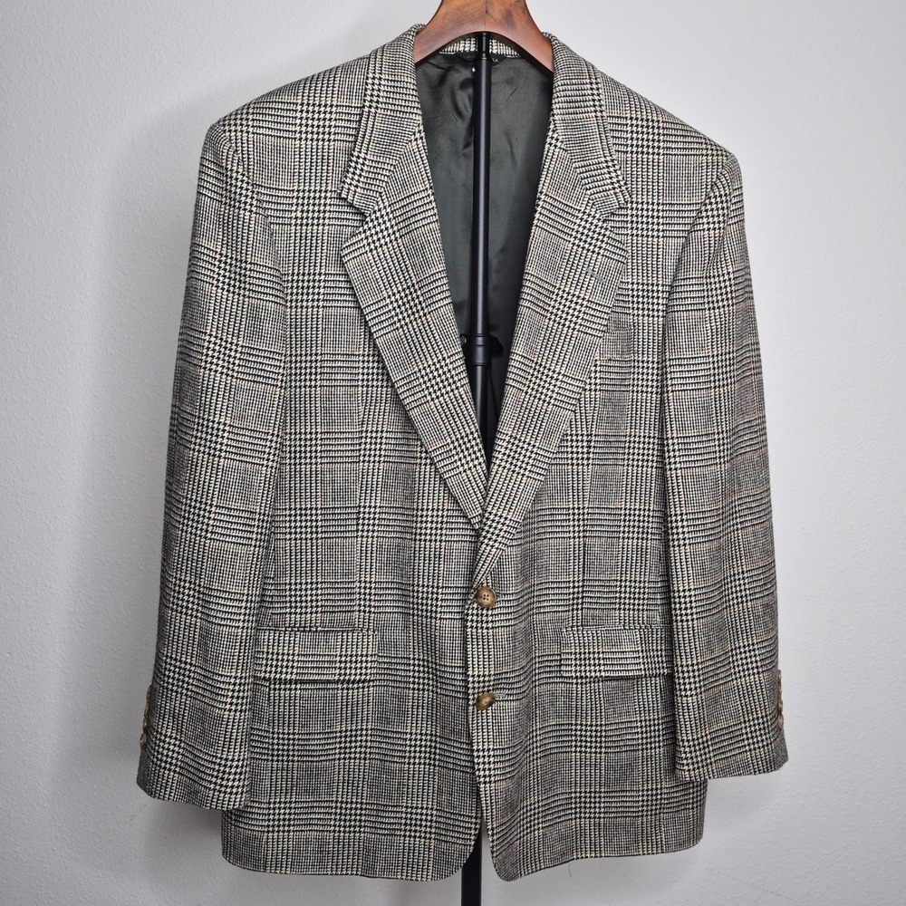 VTG 80s Austin Reed Glen Plaid Wool Blazer 42R Sport Coat Academic USA Union